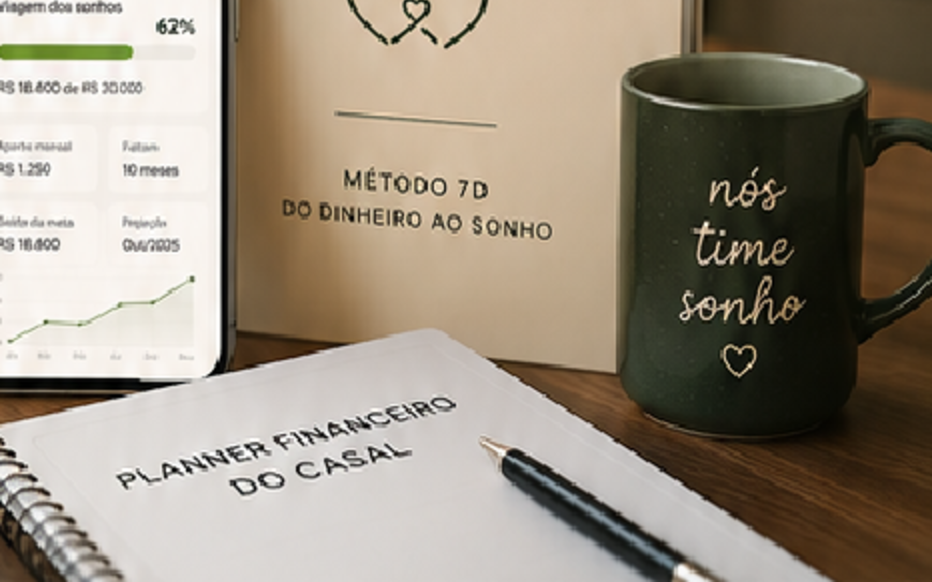 Planner financeiro do casal com a projeção da meta no aplicativo